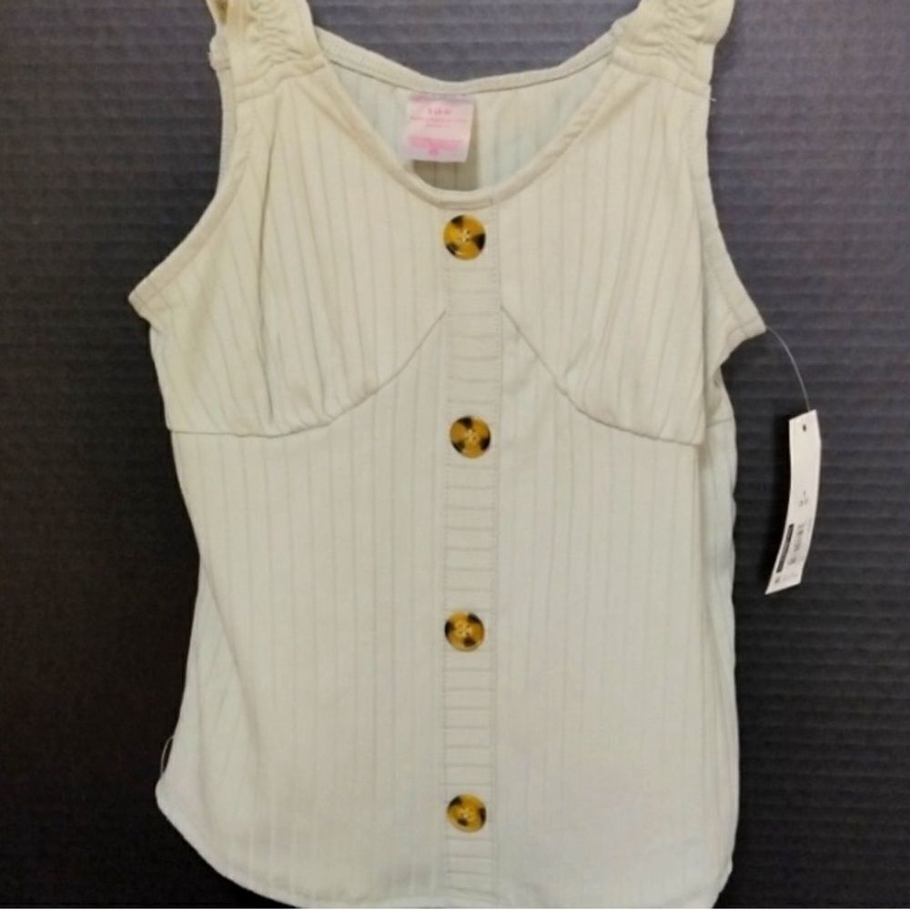 Rib Button Front Ruffle Strap Tank Top 2-Pack Size XS - Picture 10 of 11